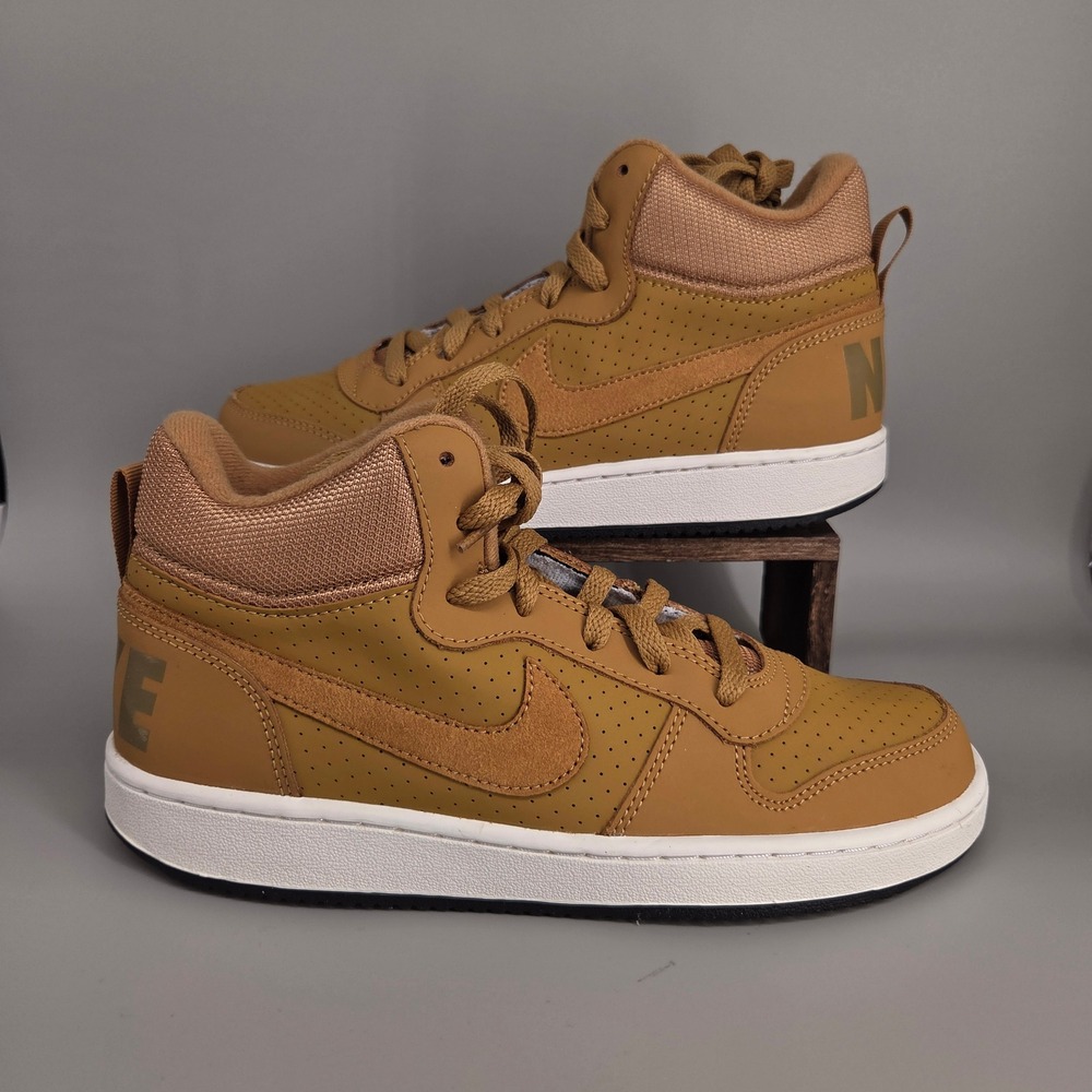 Nike Court Borough Mid Youth 7Y Wheat Brown High Top Sneakers 839977 701